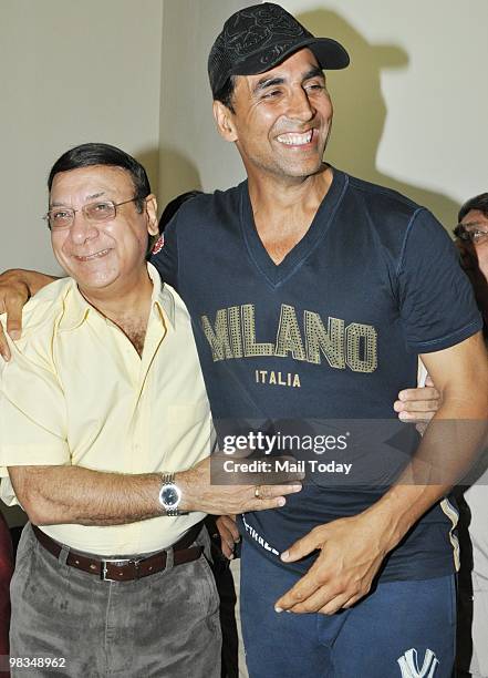 Actor Akshay Kumar with veteran actor Paintal at the launch of Abbhinnay Acting Academy in Mumbai on April 7, 2010.