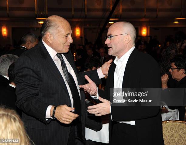 Exclusive* Chairman and CEO of Universal Music Group Doug Morris and Phil Collins attends the 25th Annual Rock and Roll Hall of Fame Induction...