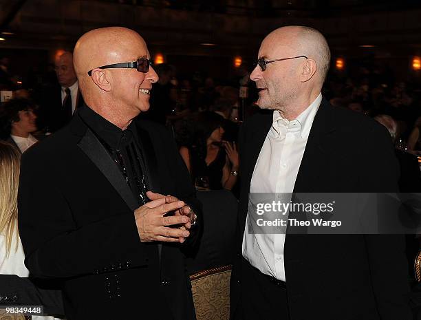 Exclusive* Paul Shaffer and Phil Collins attend the 25th Annual Rock and Roll Hall of Fame Induction Ceremony dinner at Waldorf=Astoria on March 15,...