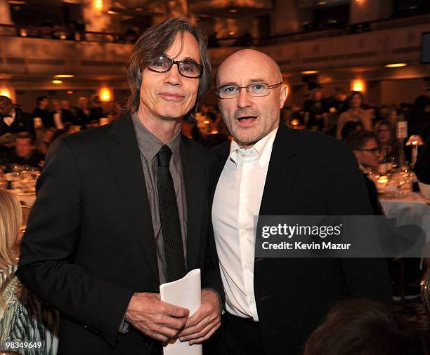 Exclusive* Jackson Browne and Phil Collins attends the 25th Annual Rock and Roll Hall of Fame Induction Ceremony at The Waldorf=Astoria on March 15,...