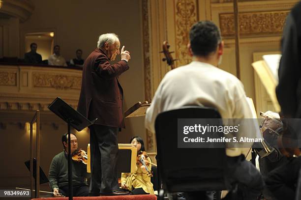 Conductor Pierre Boulez is photographed at Carnegie Hall for the Los Angeles Times. PUBLISHED IMAGE.