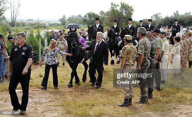 Eugene Terre'Blanche's horse is put on parade at the burial of Afrikaans Resistance Movement's leader on his farm on April 9, 2010 in Ventersdorp....