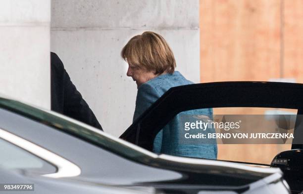 German Chancellor Angela Merkel arrives at a meeting of the CDU party presidium in Berlin on June 25, 2018. / Germany OUT