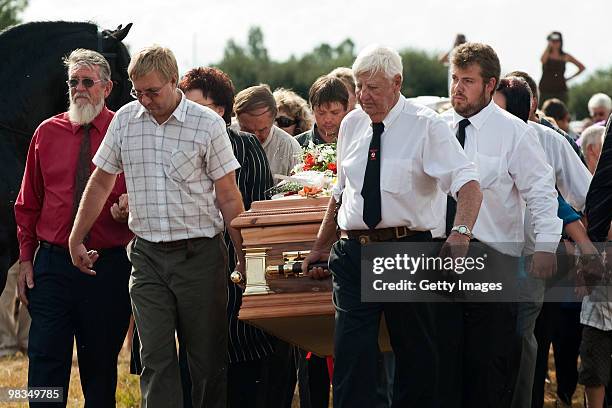 Pall bearers carry the coffin containing Eugene Terre'Blanche, the late leader of Afrikaner Resistance Movement , during his funeral on April 9, 2010...