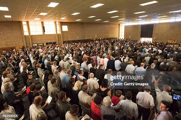 Mourners attend the funeral of Afrikaner Resistance Movement slain leader Eugene Terre'Blanche on April 9, 2010 in Ventersdorp, South Africa. Some...