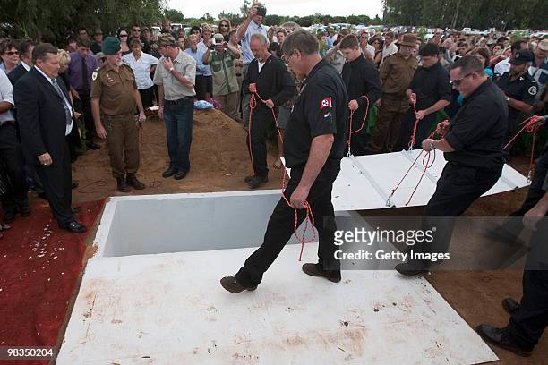 The grave is covered during the funeral of Afrikaner Resistance Movement slain leader Eugene Terre'Blanche on April 9, 2010 in Ventersdorp, South...