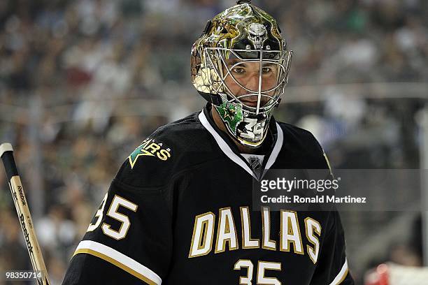Goaltender Marty Turco of the Dallas Stars at American Airlines Center on April 8, 2010 in Dallas, Texas.
