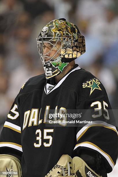 Goaltender Marty Turco of the Dallas Stars at American Airlines Center on April 8, 2010 in Dallas, Texas.