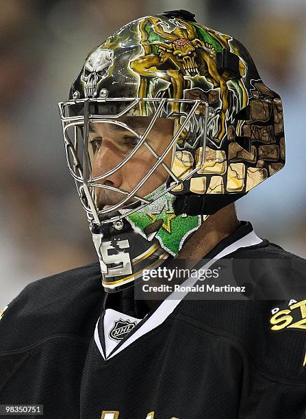 Goaltender Marty Turco of the Dallas Stars at American Airlines Center on April 8, 2010 in Dallas, Texas.