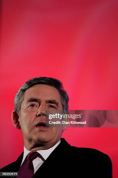 Prime Minister Gordon Brown speaks at Smith College on April 9, 2010 in Kirkcaldy, Scotland.The General Election, to be held on May 6, 2010 is set to...