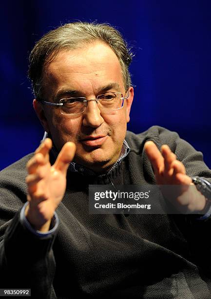 Sergio Marchionne, chief executive officer of Fiat SpA and Chrysler LLC, speaks during a Confindustria meeting in Parma, Italy, on Friday, April 9,...