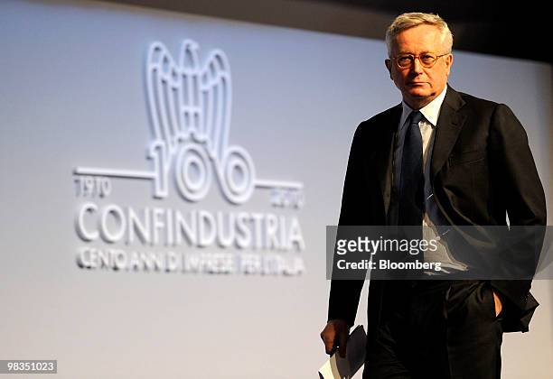 Giulio Tremonti, Italy's finance minister, arrives on stage to speak at a Confindustria meeting in Parma, Italy, on Friday, April 9, 2010....
