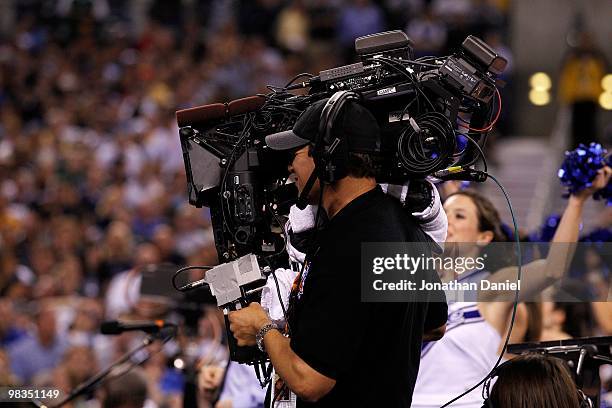 Cameraman operates a Fusion 3D camera rig as the Butler Bulldogs play against the Duke Blue Devils during the 2010 NCAA Division I Men's Basketball...