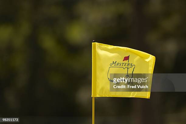 Masters Preview: View of pin flag with logo on Wednesday before tournament at Augusta National. Augusta, GA 4/7/2010 CREDIT: Fred Vuich