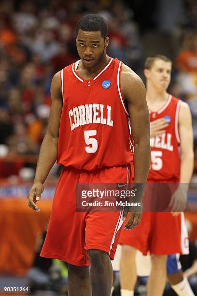 Errick Peck of the Cornell Big Red looks on against the Kentucky Wildcats during the east regional semifinal of the 2010 NCAA men's basketball...