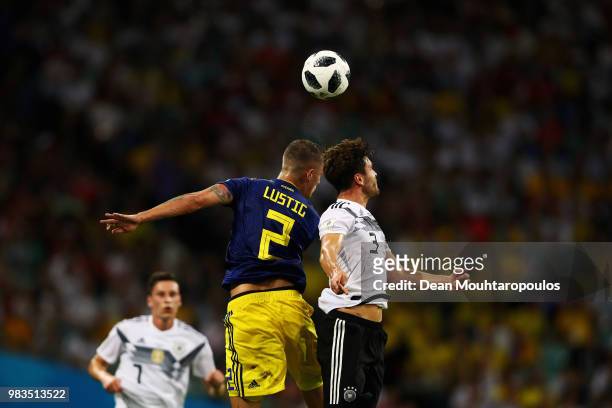 Mikael Lustig of Sweden battles for the ball with Jonas Hector of Germany during the 2018 FIFA World Cup Russia group F match between Germany and...