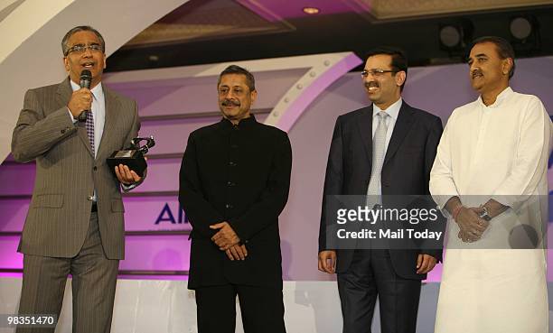 Chairman and Editor-in-chief of India Today Aroon Purie, Naresh Trehan, chairman of Mediciti, Sanjiv Goenka, president, AIMA and PrafuL Patel, Union...