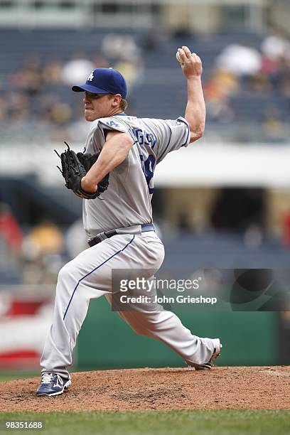 Chad Billingsley of the Los Angeles Dodgers delivers a pitch during the game between the Los Angeles Dodgers and the Pittsburgh Pirates on Thursday,...