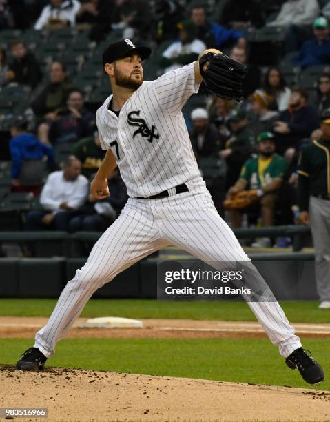 Lucas Giolito of the Chicago White Sox pitches against the Oakland Athletics in game two of a doubleheader on June 22, 2018 at Guaranteed Rate Field...