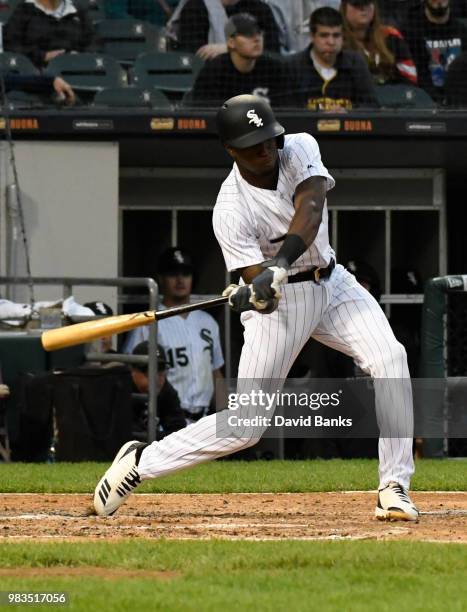 Tim Anderson of the Chicago White Sox bats against the Oakland Athletics in game two of a doubleheader on June 22, 2018 at Guaranteed Rate Field in...