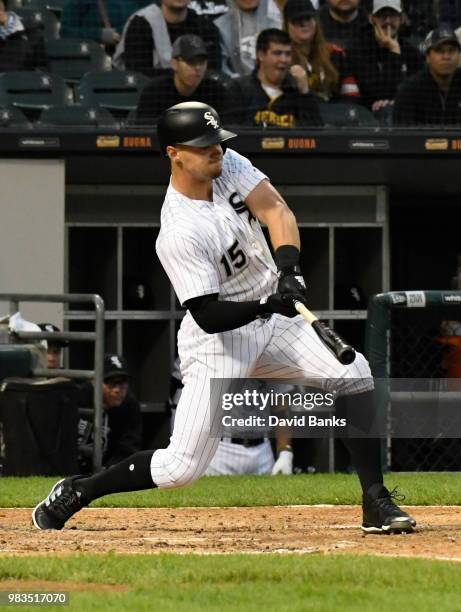 Adam Engel of the Chicago White Sox bats against the Oakland Athletics in game two of a doubleheader on June 22, 2018 at Guaranteed Rate Field in...