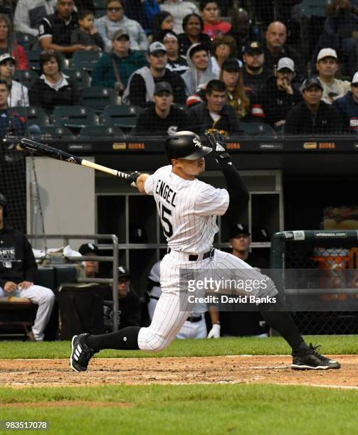 Adam Engel of the Chicago White Sox bats against the Oakland Athletics in game two of a doubleheader on June 22, 2018 at Guaranteed Rate Field in...