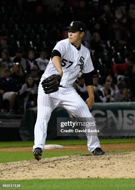 Jace Fry of the Chicago White Sox pitches against the Oakland Athletics in game two of a doubleheader on June 22, 2018 at Guaranteed Rate Field in...