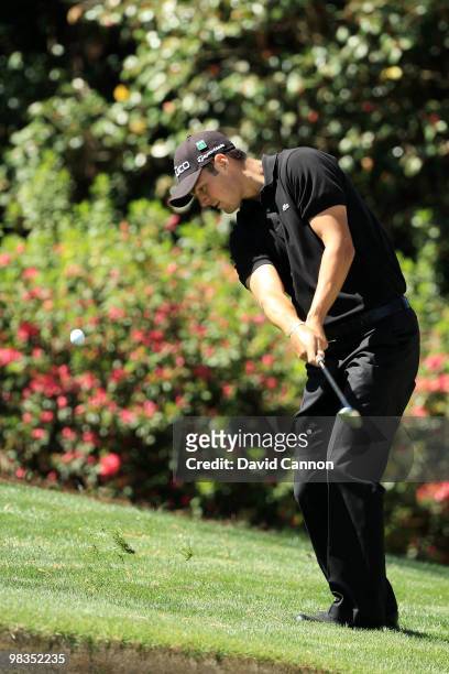 Martin Kaymer of Germany plays his third shot on the 11th hole during the second round of the 2010 Masters Tournament at Augusta National Golf Club...