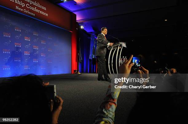 Texas Governor Rick Perry speaks to delegates at the Southern Republican Leadership Conference, April 9, 2010 in New Orleans, Louisiana. Many of the...