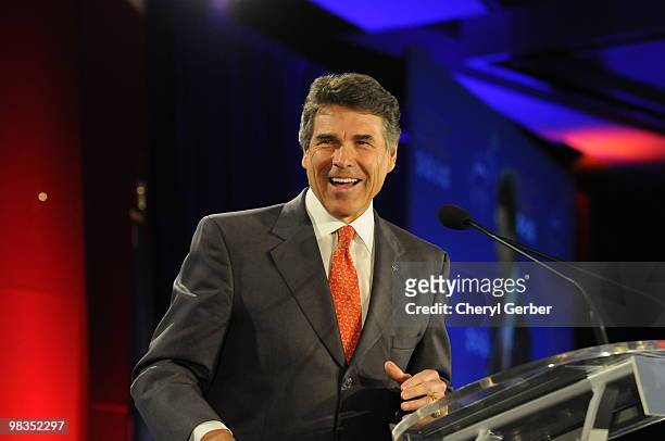 Texas Governor Rick Perry speaks to delegates at the Southern Republican Leadership Conference, April 9, 2010 in New Orleans, Louisiana. Many of the...