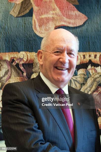 Governor-General of the Commonwealth of Australia Peter Cosgrove attends an audience with Pope Francis at the Apostolic Palace on June 25, 2018 in...