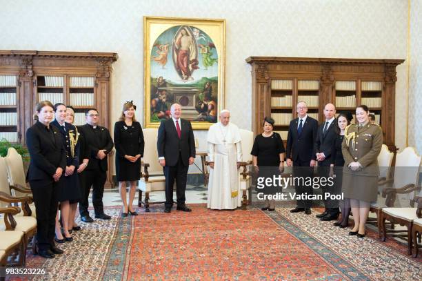 Pope Francis meets the Governor-General of the Commonwealth of Australia Peter Cosgrove, his wife Lady Lynne Cosgrove and his delegation during an...