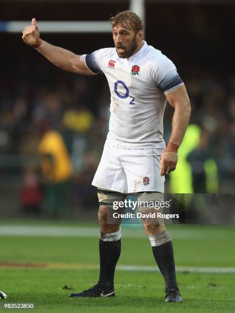 Chris Robshaw of England looks on during the third test match between South Africa and England at Newlands Stadium on June 23, 2018 in Cape Town,...