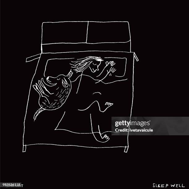 female sleeping with her pet dog - female dog stock illustrations