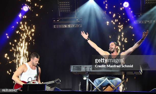 Paul Pizzera and Otto Jaus of Pizzera & Jaus perform on stage at Donauinselfest DIF 2018 Wien at Donauinsel on June 24, 2018 in Vienna, Austria.