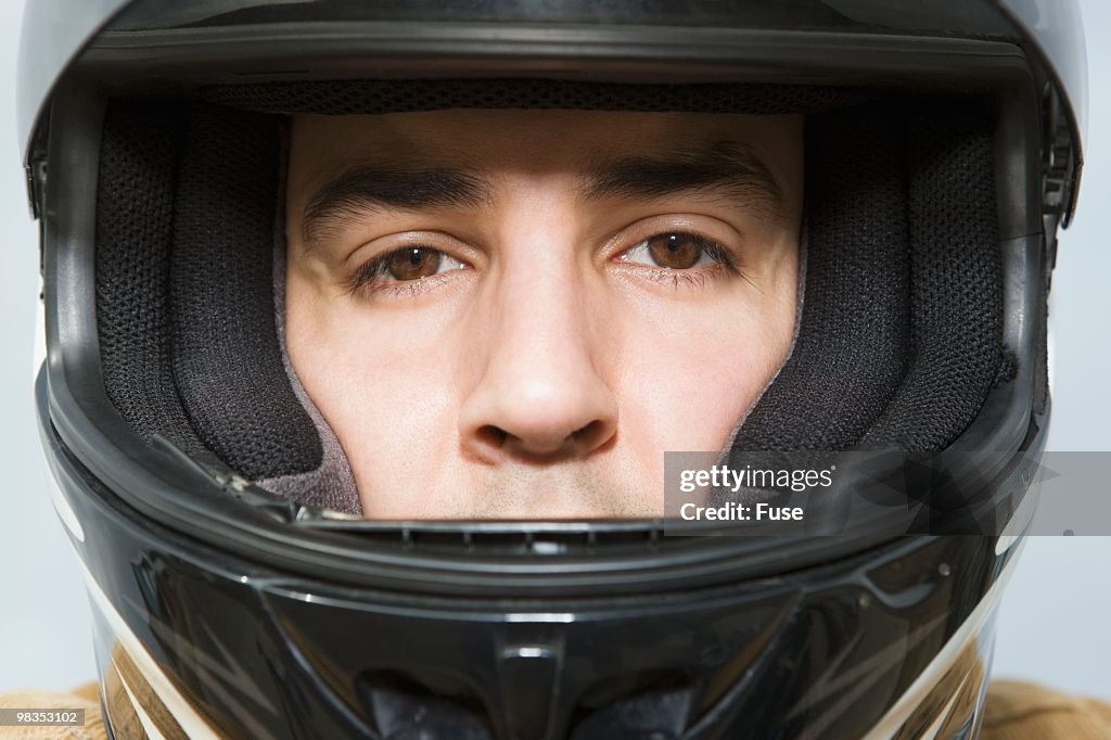 Man in a motorcycle helmet