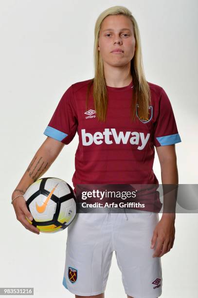 West Ham United Ladies Unveil New Signing Gilly Flaherty of West Ham United at Rush Green on June 25, 2018 in Romford, United Kingdom.