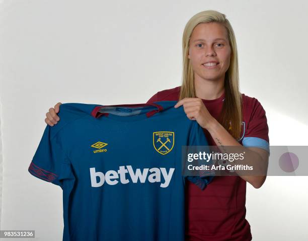 West Ham United Ladies Unveil New Signing Gilly Flaherty of West Ham United at Rush Green on June 25, 2018 in Romford, United Kingdom.