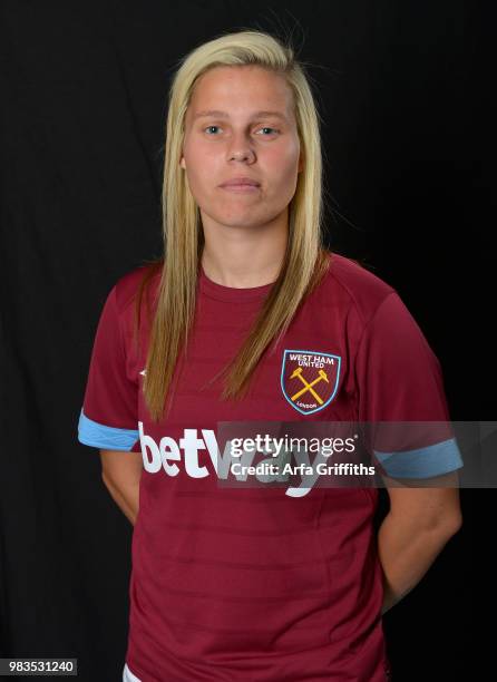 West Ham United Ladies Unveil New Signing Gilly Flaherty of West Ham United at Rush Green on June 25, 2018 in Romford, United Kingdom.