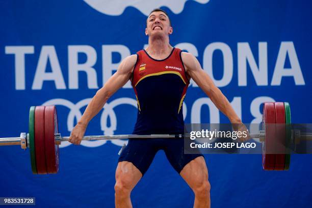 Spanish Weightlifter Eduardo Mata competes during the Men's 77 Kg Finals Snatch - Group A at the Weightlifting contest of the XVIII Mediterranean...