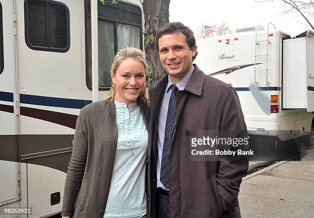 Olympic gold medal winner Lindsey Vonn and actor Jeremy Sisto on location for "Law & Order" on April 9, 2010 in the borough of Brooklyn in New York...