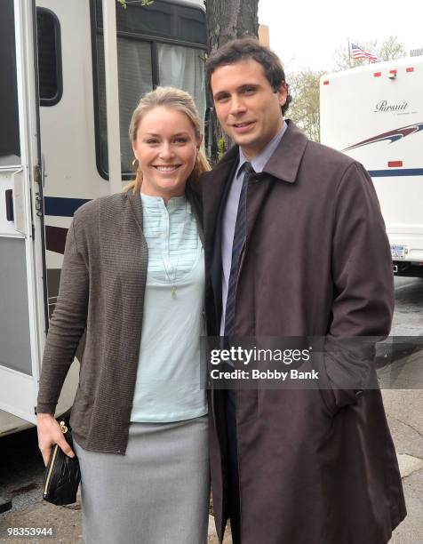 Olympic gold medal winner Lindsey Vonn and actor Jeremy Sisto on location for "Law & Order" on April 9, 2010 in the borough of Brooklyn in New York...