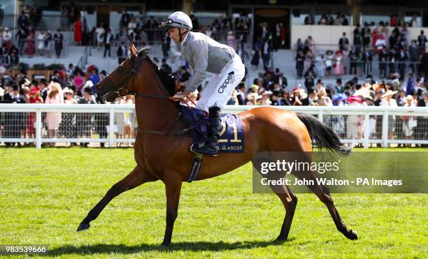 Main Desire ridden by Jockey Daniel Tudhope goes to post for the Commonwealth Cup