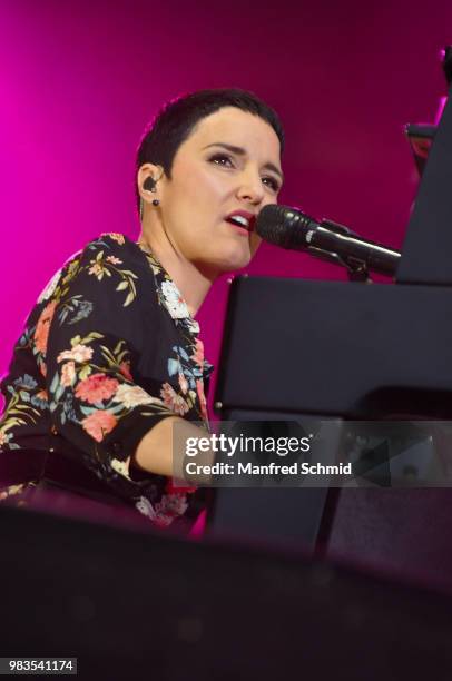 Ina Regen performs on stage at Donauinselfest DIF 2018 Wien at Donauinsel on June 24, 2018 in Vienna, Austria.