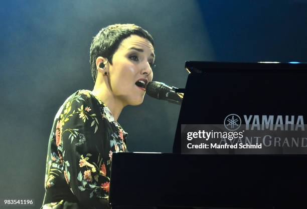 Ina Regen performs on stage at Donauinselfest DIF 2018 Wien at Donauinsel on June 24, 2018 in Vienna, Austria.