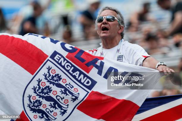 England supporter during the 2018 FIFA World Cup Russia group G match between England and Panama on June 24, 2018 at Nizhny Novgorod Stadium in...