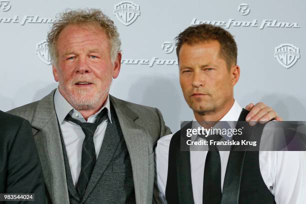 Nick Nolte and Til Schweiger during the 'Head full of Honey' photo call on June 25, 2018 in Berlin, Germany.