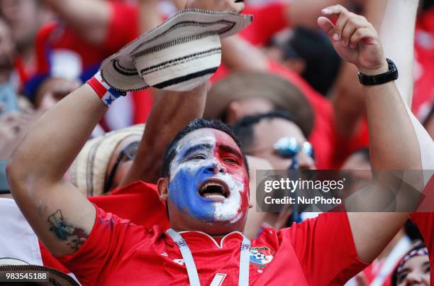 Panama supporters celebrate a goal during the 2018 FIFA World Cup Russia group G match between England and Panama on June 24, 2018 at Nizhny Novgorod...