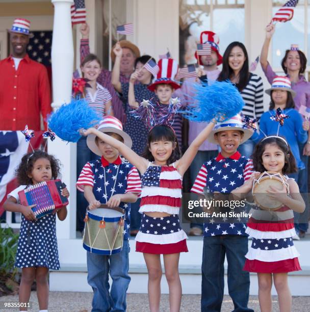 people celebrating independence day - asian flags ストックフォトと画像