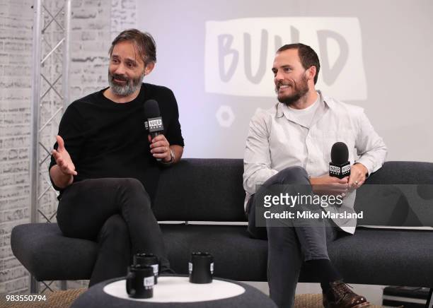 Baltasar Kormkur and Sam Claflin during a BUILD conversation talking about his new film 'Adrift' on June 25, 2018 in London, England.